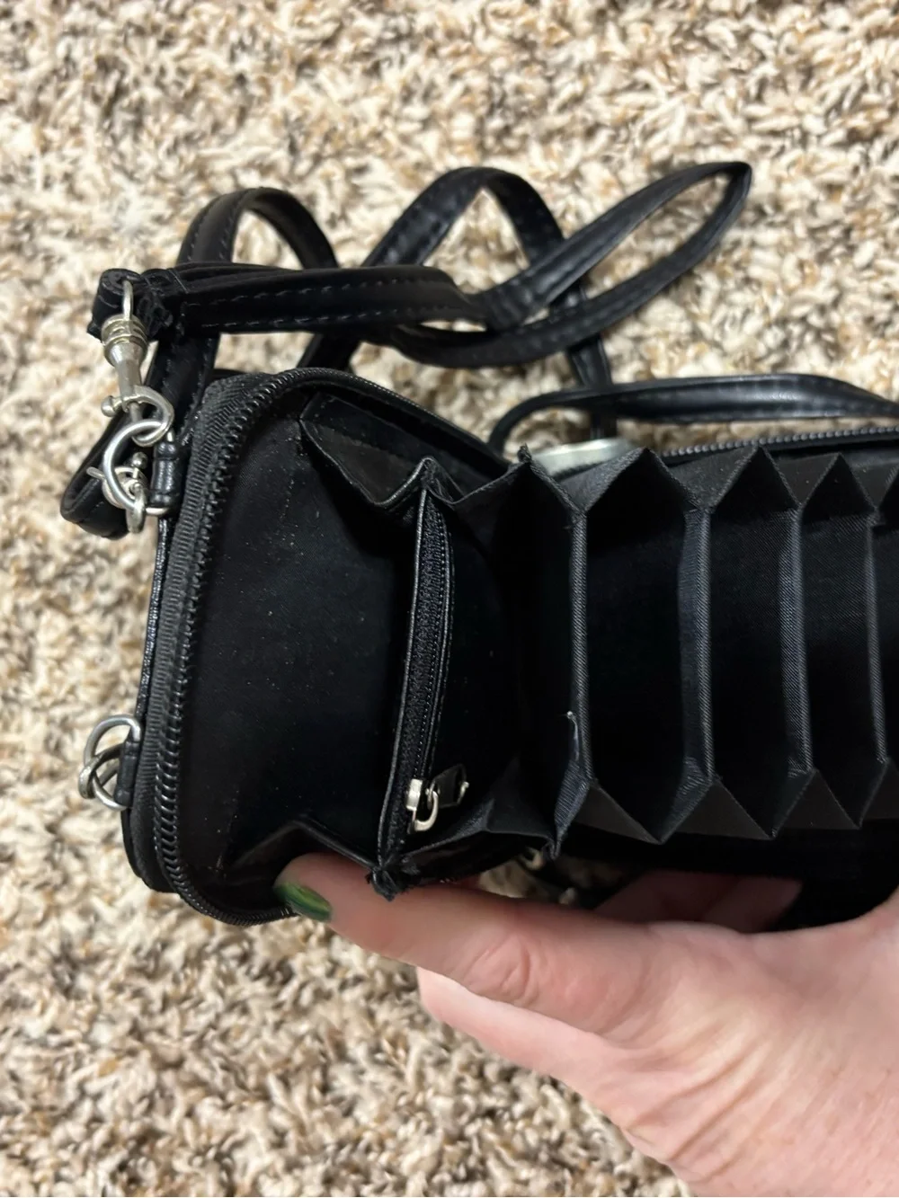 Buxton Black Zip-Around Mini Crossbody Wallet Coin Purse w Detachable Strap